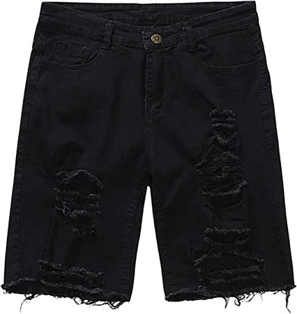 Floerns Men's Casual Stretchy Ripped Shorts Frayed Raw Hem Denim Jean Shorts Black L at Amazon Men’s Clothing store