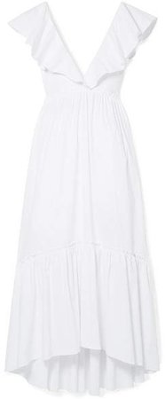 La Ligne - D'été Ruffled Striped Cotton-blend Midi Dress - White
