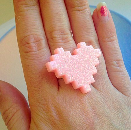 Pixel Heart Ring Video Game 1 up Life Kawaii Pastel | Etsy