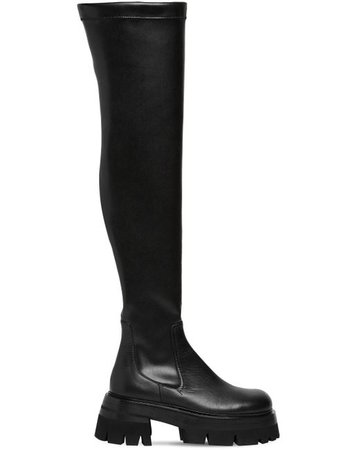 Versace Black 60mm Stretch Faux Leather & Leather Boot