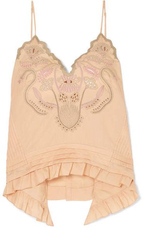 Embroidered Cotton-voile Camisole - Beige