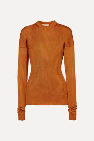Orange Paneled ribbed silk sweater | Bottega Veneta | NET-A-PORTER