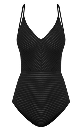 Black Chevron Mesh Thong Bodysuit | Tops | PrettyLittleThing