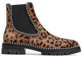 Studded Leopard-print Calf Hair Ankle Boots