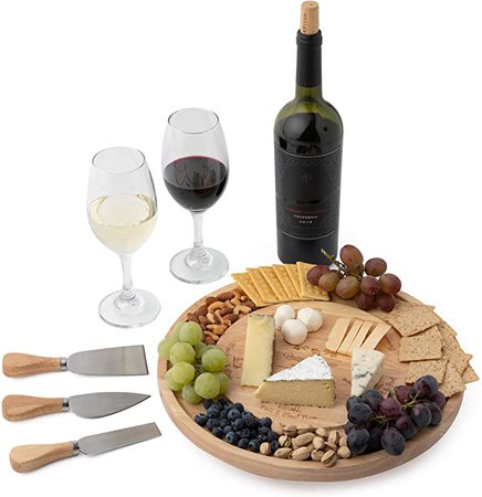 Permaggio Wine Pairing Cheese Board - Swivel Wood Serving Tray with a Hidden Knife Set - Great Birthday, Housewarming, Wedding and Kitchen Gift: Cheese Plates