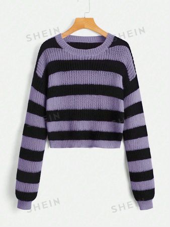 ROMWE Grunge Punk Contrast Stripe Sweater Pullover | SHEIN USA