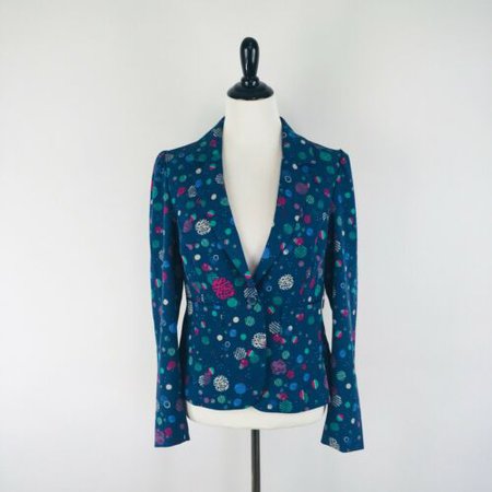 Modcloth Womens Jacket Size L Large Blazer Blue Polka Dot Space Button Retro | eBay