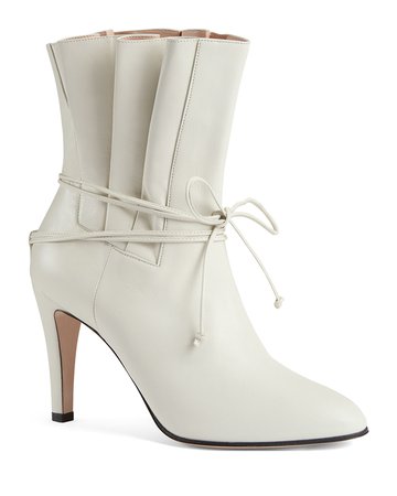 Gucci Indya 95mm Leather Pleated Tie Booties | Neiman Marcus