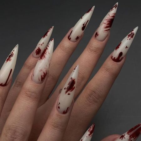 Amazon.com: BABALAL Halloween Stiletto Press on Nails Long Fake Nails Red White Glue on Nails Goth Almond Acrylic Nails for Women and Girls : Beauty & Personal Care