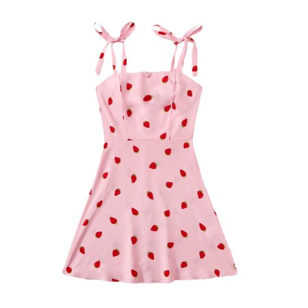 shein Strawberry Print Self-Tie Cami Mini Dress - @cloud9_official