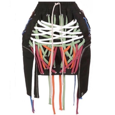Laced Up Colorful Patterns Black Skirt