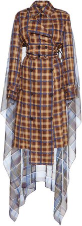 Rokh Belted Gingham Cotton-Blend Trench Coat Size: 32