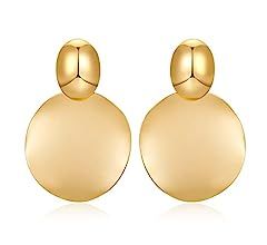 Amazon.com: FAMARINE Matte Gold Big Disc Drop Dangle Earrings Statement Brushed Round Hammered Women Earrings Fashion Jewelry : Clothing, Shoes & Jewelry