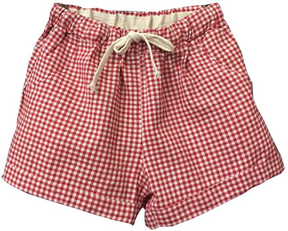 Shawhuaa Womens Mini Check Shorts Drawstring Sports Beach Hot Pants Red : Clothing, Shoes & Jewelry