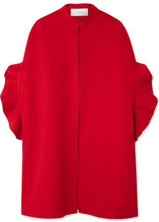 Ruffled Brushed Wool And Cashmere-blend Cape - Red
