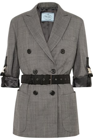 Prada | Belted double-breasted checked wool blazer | NET-A-PORTER.COM