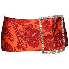 orange red print rhinestone diamond buckle belt mini skirt