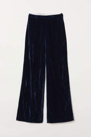 Wide-leg Velvet Pants - Blue