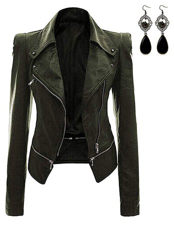 Oioninos Women Leather Jacket Slim Punk Bomber Casual Zipper Short Coat at Amazon Women's Coats Shop