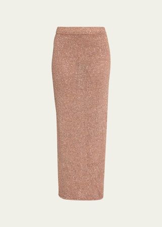 Brunello Cucinelli Tropical Wool Midi Skirt with Jazz Drop Sequins - Bergdorf Goodman