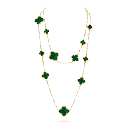 Van Cleef & Arpels, Magic Alhambra long necklace, 16 motifs Yellow gold, Malachite