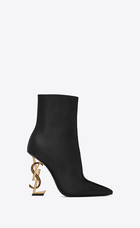 Saint Laurent ‎OPYUM Leather Ankle Boots With Bronze Snake Heel ‎ | YSL.com