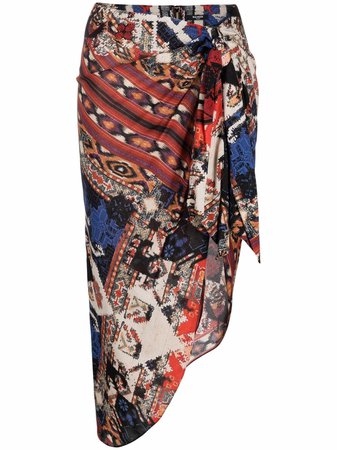 Balmain Printed Jersey Pareo Asymmetric Skirt - Farfetch