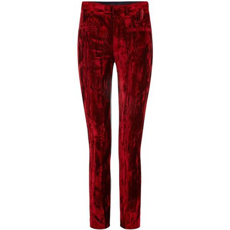 Haider Ackermann Red Velvet & Leather Panel Trousers ($885) found on Polyvore featuring women's fashion… | Red leather pants, Skinny cropped pants, Red skinny pants