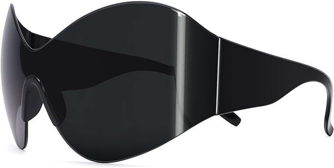 Amazon.com: Crazy Feng Oversized Futuristic Sunglasses For Women Men,Fashion Rimless Y2k Sunglasses Trendy Shield Wrap Around Sunglasses Black Shades : Clothing, Shoes & Jewelry