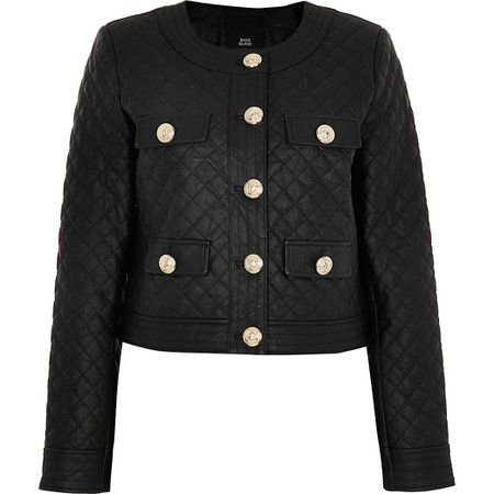 Black faux leather quilted jacket | River Island