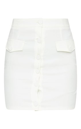 Cream Button Front Pocket Detail Mini Skirt | PrettyLittleThing USA