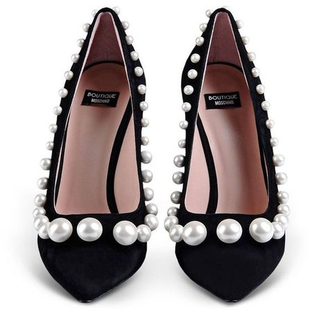 Moschino Black Heels With Pearls