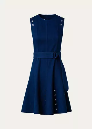 Akris punto Belted Stretch Denim Short Dress with Eyelet Applications - Bergdorf Goodman