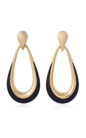 18k Yellow Gold & Black Enamel Drop Hoop Earrings By Sidney Garber | Moda Operandi