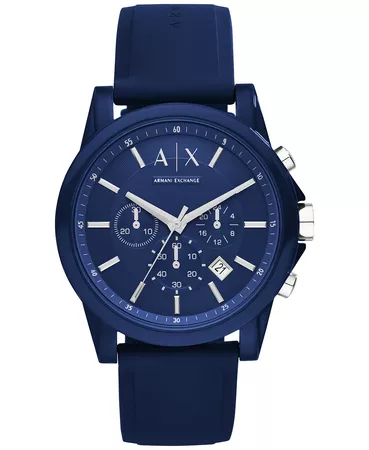 A|X Armani Exchange Chronograph Blue Silicone Strap Watch 44mm
