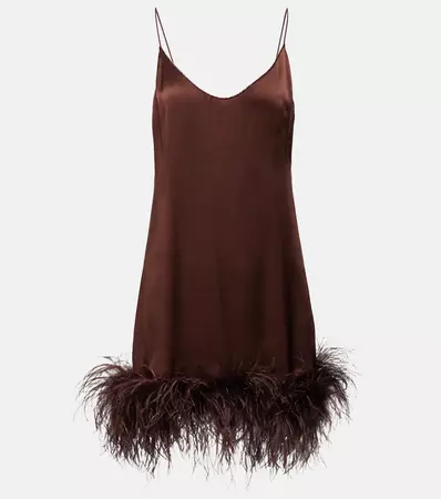 Plumage Feather Trimmed Minidress in Brown - Oseree | Mytheresa