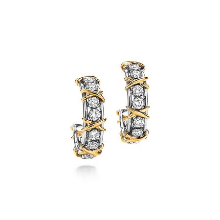 Tiffany & Co. Schlumberger® Twenty Stone hoop earrings in gold with diamonds. | Tiffany & Co.