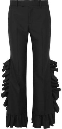 Ruffled Wool And Mohair-blend Flared Pants - Black