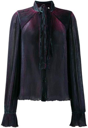 pleated neck-tied blouse