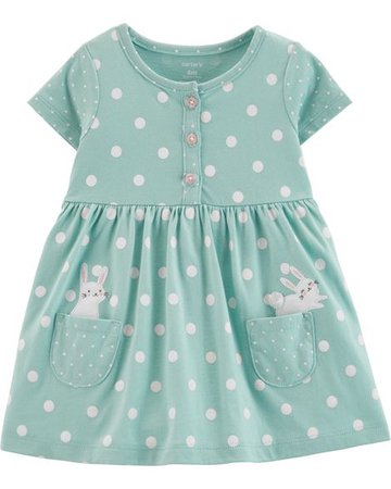 Baby Girl Polka Dot Bunny Jersey Dress | Carters.com