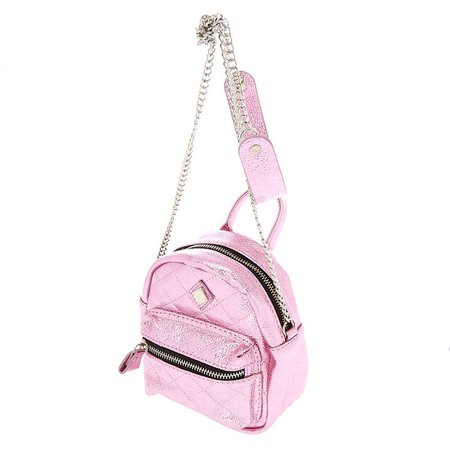 Metallic Quilted Mini Backpack Crossbody Bag - Pink | Claire's US