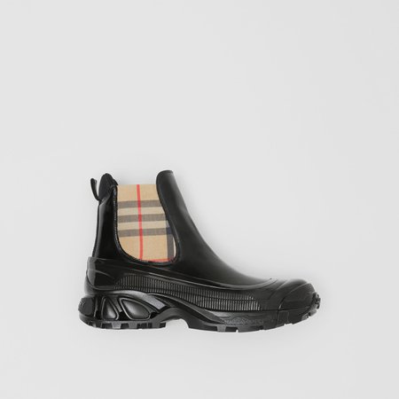 Vintage Check Detail Coated Canvas Chelsea Boots in Black/archive Beige - Women | Burberry United Kingdom