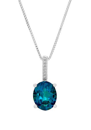 Belk & Co. 3.3 ct. t.w. London Blue Topaz and 1/10 ct. t.w. Diamond Oval Pendant Necklace in Sterling Silver