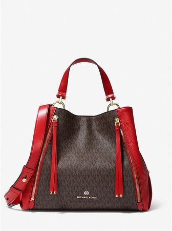 Brooklyn Large Logo And Pebbled Leather Tote Bag | Michael Kors
