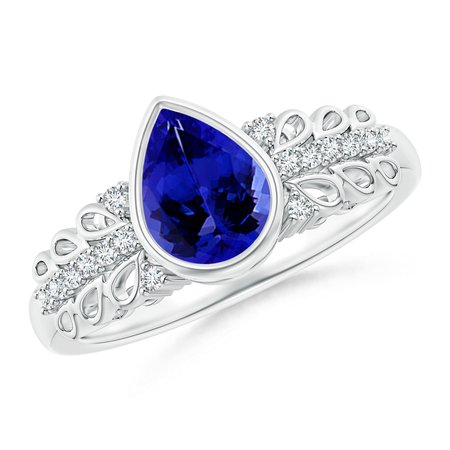 Pear Tanzanite Vintage Style Ring with Diamond Accents