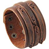 Amazon.com: JF.JEWELRY Handmade Genuine Leather Cuff Bracelet for Men Wide Viking Wolf Wristband Bangle Brow: Clothing