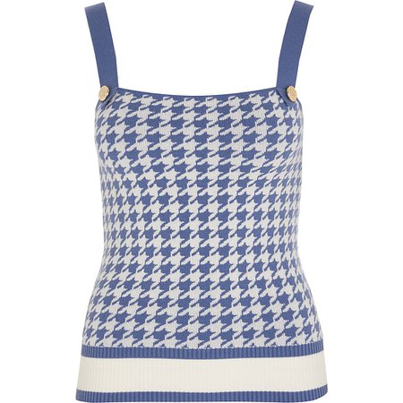 Blue houndstooth knit cami top | River Island