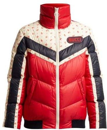 Chevron Panelled Quilted Jacket - Womens - Red
