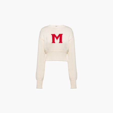 Wool intarsia crew-neck sweater White | Miu Miu