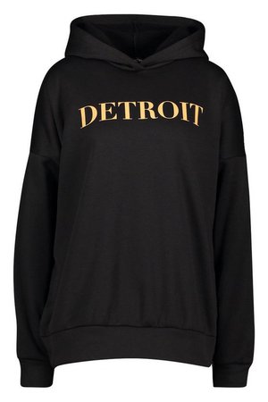 Detroit Slogan Oversized Hoody | Boohoo black
